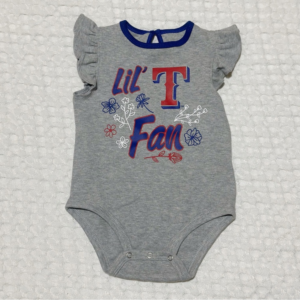 Texas Rangers baby girl 6-9 months gray onesie genuine merchandise like-new